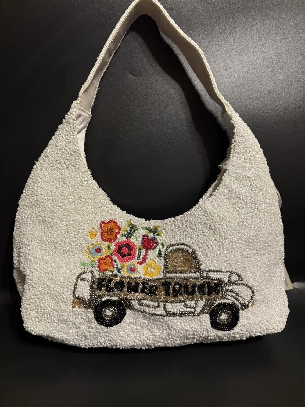 NWT Handcrafted in India Beaded Flower Truck Shoulder Bag